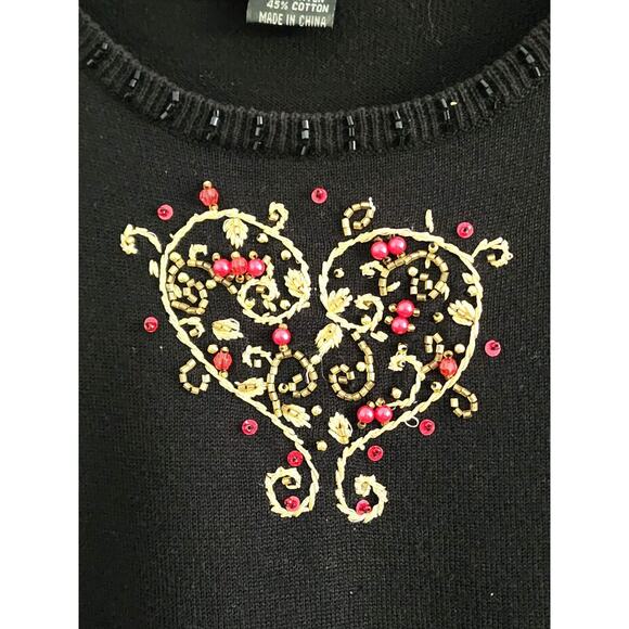 SWEATER JACKET & TANK-BEREK-Rhinestones-Appliques-Black-Gold-2 Piece-Size XL - Picture 9 of 15